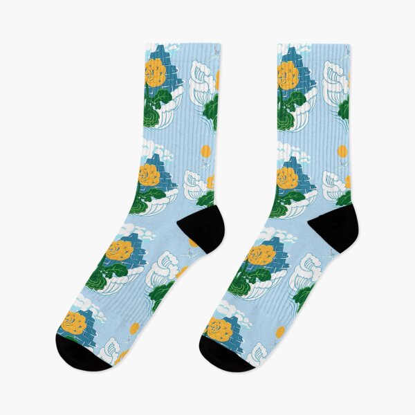 Item preview, Golden Chrysanthemum Green Leaves Blooming in the Sea Water in Light Blue designed and sold by Moyanana.