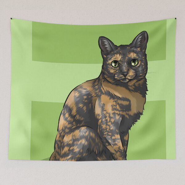 Item preview, Tortoiseshell Cat | Green Background  designed and sold by shirinsart.