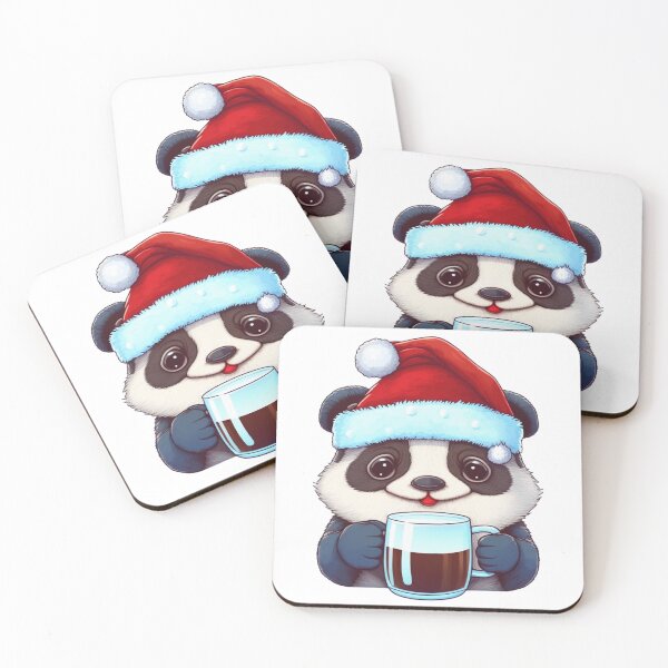 Item preview, A cute panda with a santa hat drinking coffee designed and sold by LiliD.