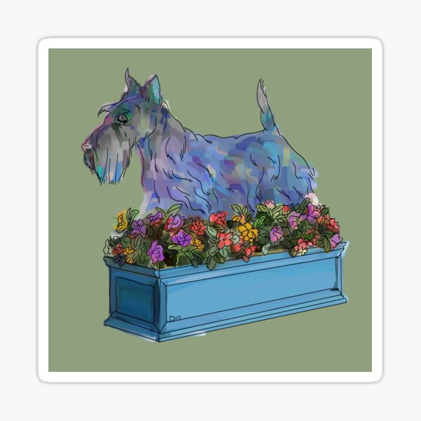 Aperçu de l'œuvre Terrier écossais dans un jardin fleuri créée et vendue par donnadavisart.