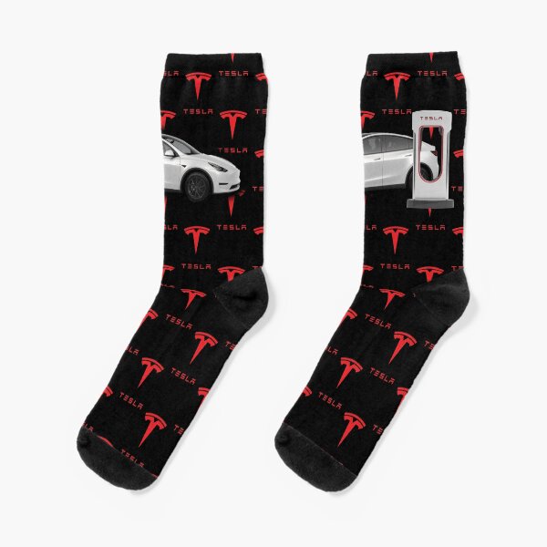 Item preview, Tesla Model Y at Supercharger Socks (White) designed and sold by EV-Lover.