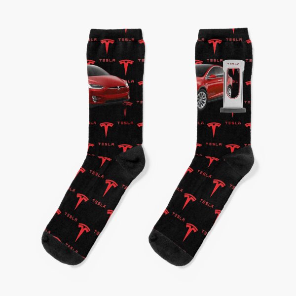 Item preview, Tesla Model X at Supercharger Socks (Red) designed and sold by EV-Lover.