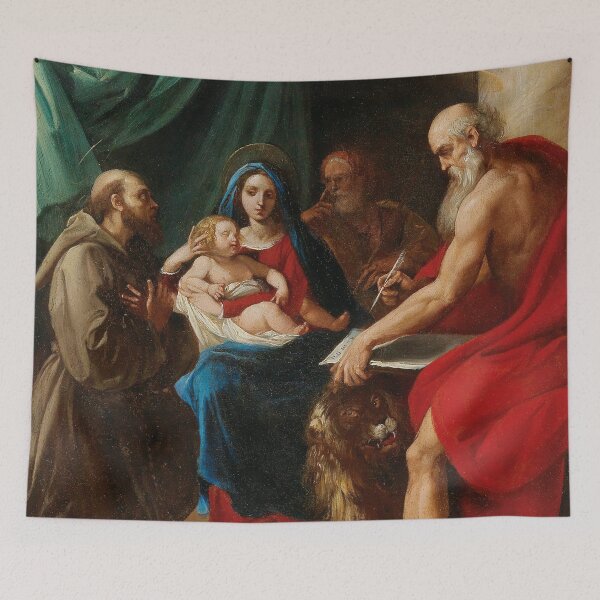 Item preview, The Holy Family with Saint Francis and Saint Jerome | Giuseppe Cesari | 1620 Gospel Biblical Art designed and sold by CJET.