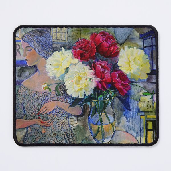 Item preview, Girl with peonies designed and sold by olyaolyaart.