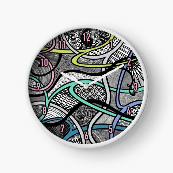 Winding Paths - Aqua, Periwinkle, Lime, Pink and Gray Clock
