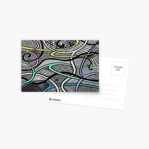 Winding Paths - Aqua, Periwinkle, Lime, Pink and Gray Postcard