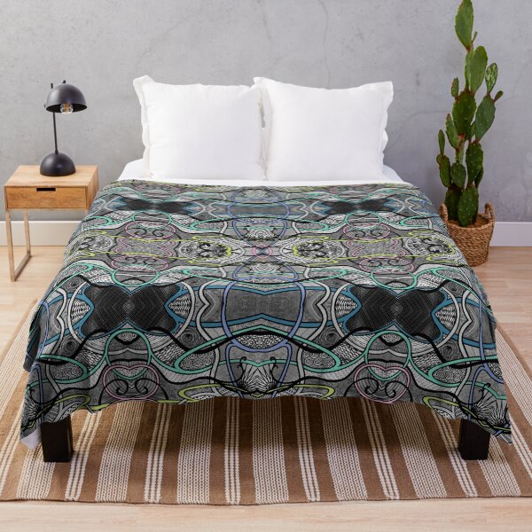 Winding Paths - Aqua, Periwinkle, Lime, Pink and Gray Throw Blanket