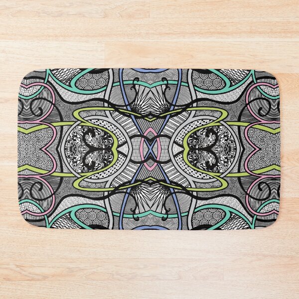 Winding Paths - Aqua, Periwinkle, Lime, Pink and Gray Bath Mat