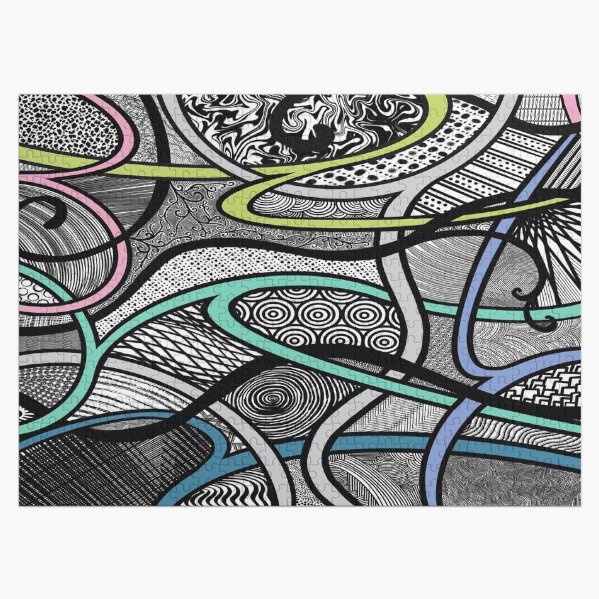 Winding Paths - Aqua, Periwinkle, Lime, Pink and Gray Jigsaw Puzzle
