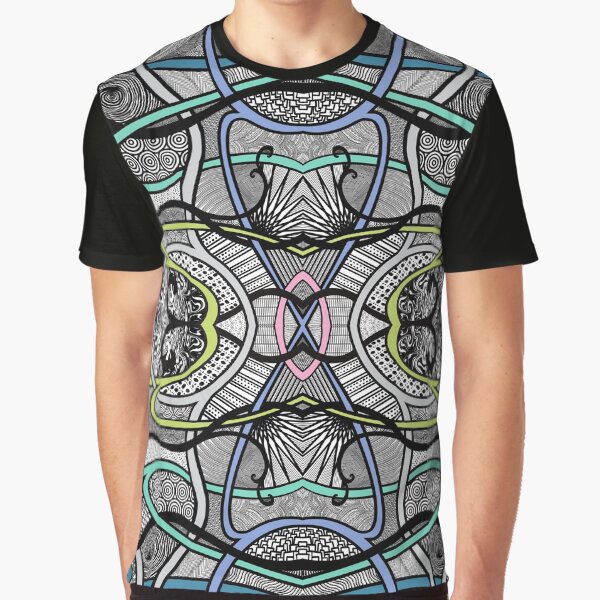 Winding Paths - Aqua, Periwinkle, Lime, Pink and Gray Graphic T-Shirt