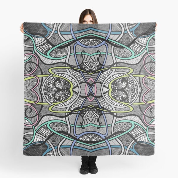 Winding Paths - Aqua, Periwinkle, Lime, Pink and Gray Scarf