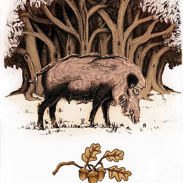 Artwork thumbnail, Wild boar, wild boar on the grass, illustration by tommek