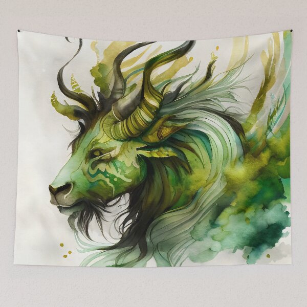 Item preview, A Green and Gold Watercolor Ancient Chinese Qilin Qirin designed and sold by CGSGraphics.