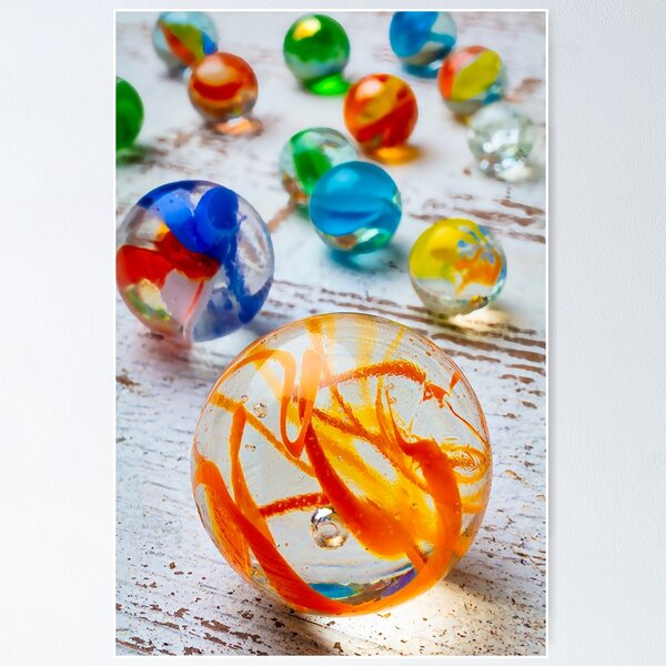 Item preview, Glass Marbles On White Wooden Board designed and sold by Garry Gay.