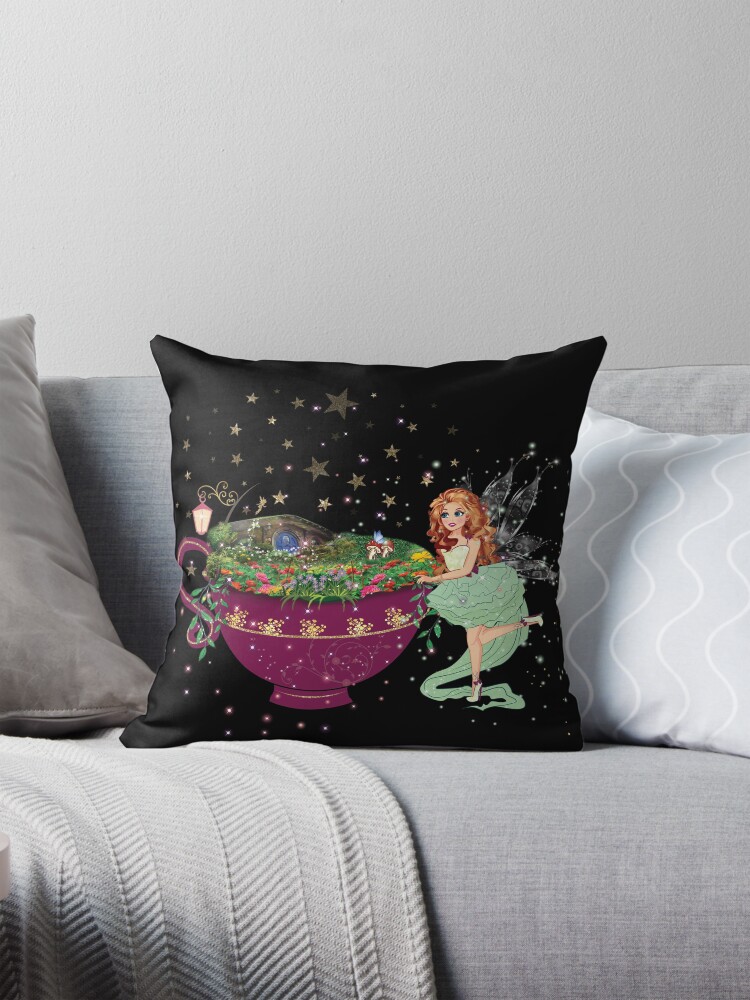 Thumbnail 1 of 4, Pillow, Felicia's Magical Teacup Fairy Garden Collection designed and sold by TeelieTurner.