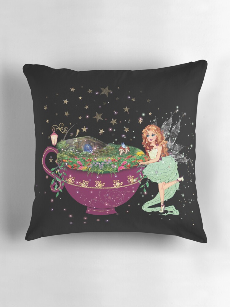 Thumbnail 3 of 4, Pillow, Felicia's Magical Teacup Fairy Garden Collection designed and sold by TeelieTurner.