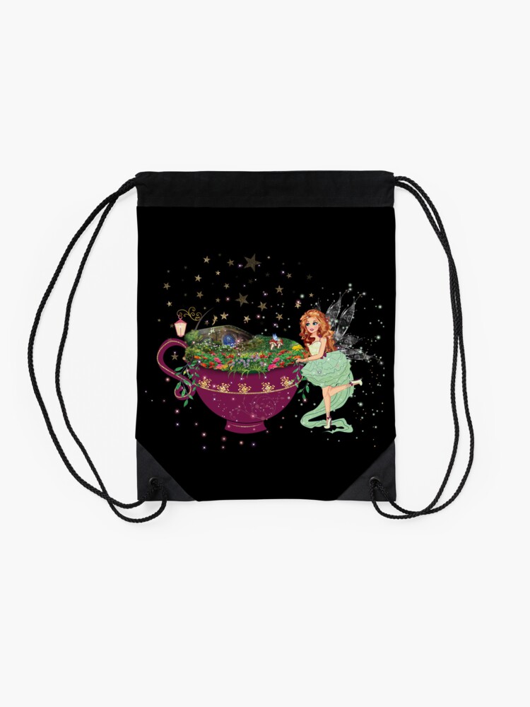 Thumbnail 2 of 3, Drawstring Bag, Felicia's Magical Teacup Fairy Garden Collection designed and sold by TeelieTurner.