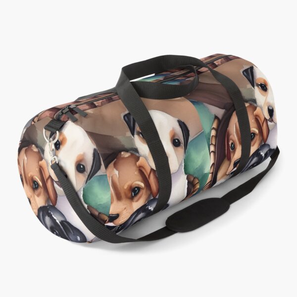 Item preview, Puppies in a Round Basket Too Cute Adorable Watercolor Digital Art Black Brown adn White designed and sold by Lovedogz4life.