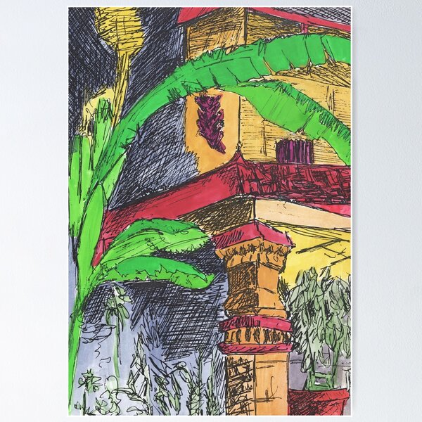 Item preview, Banana plant and temple, wall art, Kathmandu, Nepal designed and sold by elsabajracharya.