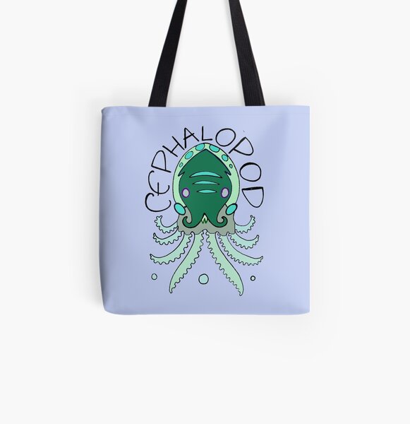 cephalopod in greens and blue All Over Print Tote Bag