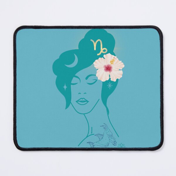 Item preview, Impresión gráfica de la astrología de la diosa Capricornio - Teal, White Hibiscus designed and sold by elevated-aura.