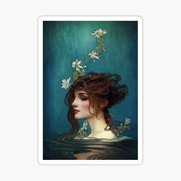 Aperçu de l'œuvre La Naïade - Vintage, Mucha, âge d'or créée et vendue par AllRealities.
