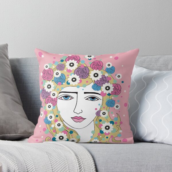 Artikelvorschau, Flower-Power-Porträt der 1960er Jahre auf Rosa entworfen und verkauft von MausieDesigns.