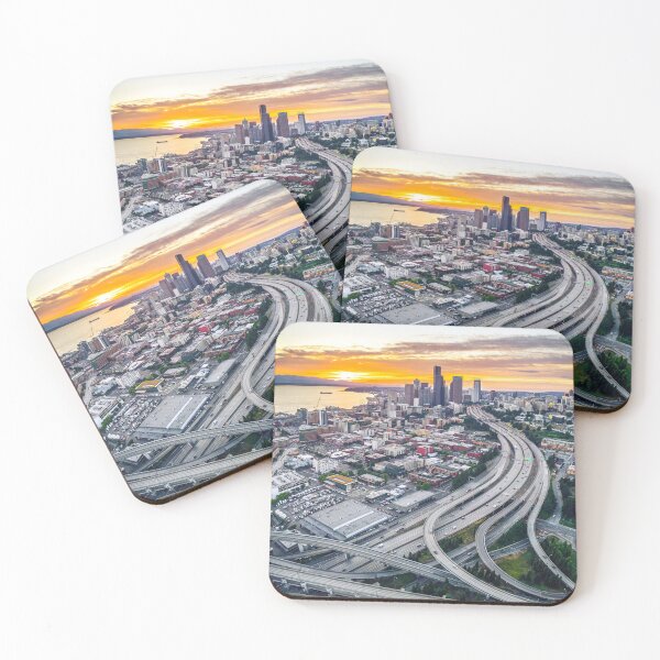 Item preview, City of Seattle Skyline Aerial View at Sunset designed and sold by Open Range Studios.