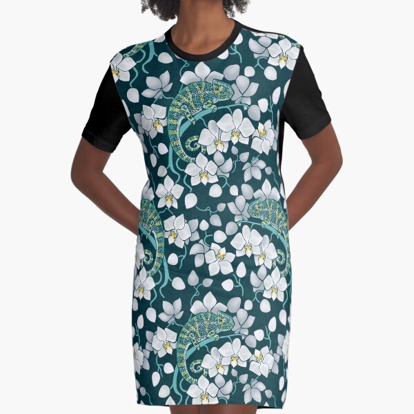 Chamäleons und Orchideen T-Shirt Kleid