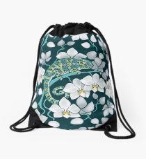 chameleons and orchids Drawstring Bag