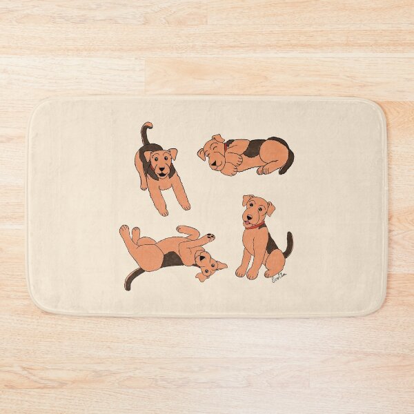 Item preview, Cute Airedale Terriers - Airedale Cartoons - Cuddly Terriers - Antique White designed and sold by EcoElsa.