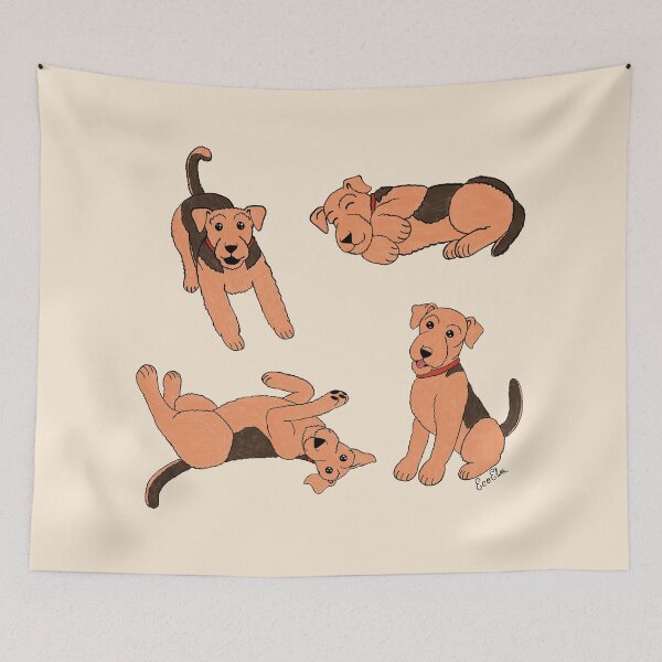 Item preview, Cute Airedale Terriers - Airedale Cartoons - Cuddly Terriers - Antique White designed and sold by EcoElsa.