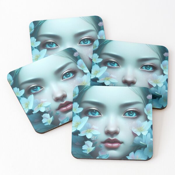 Item preview, Portrait Of Asian Woman With Cherry Blossom Type Flowers And Blue Eyes. designed and sold by luisalfonso1989.