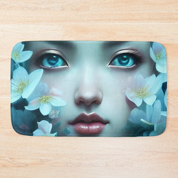Item preview, Portrait Of Asian Woman With Cherry Blossom Type Flowers And Blue Eyes. designed and sold by luisalfonso1989.