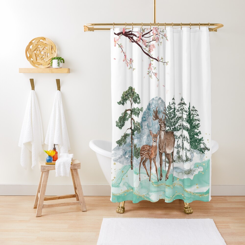 Couple of Deers in Winter Shower Curtain