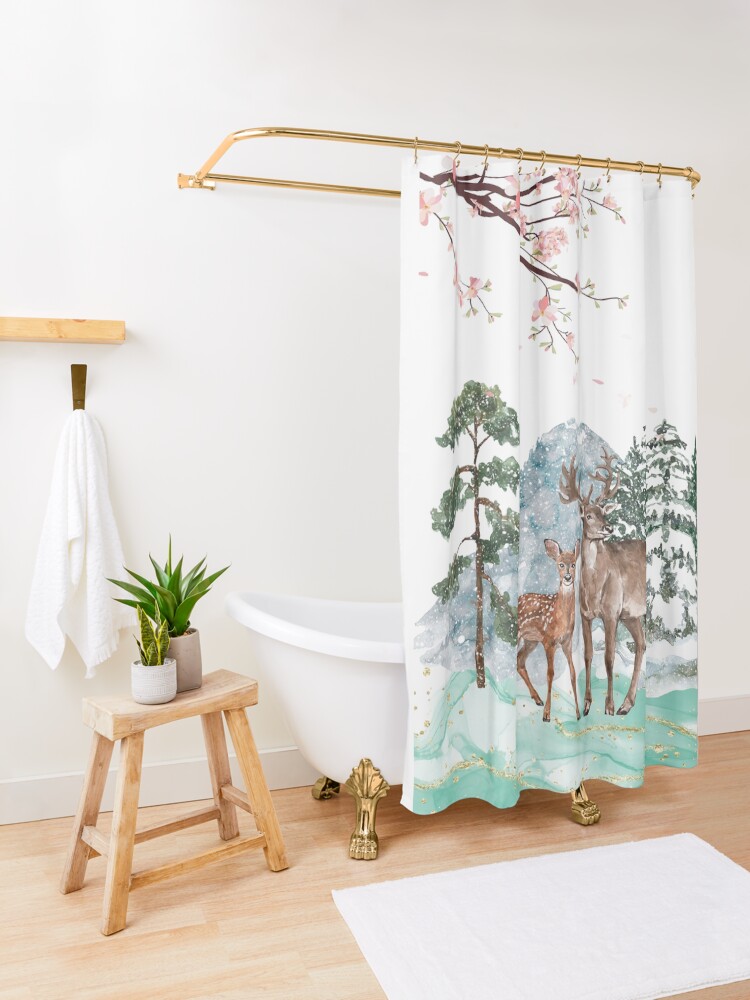 Alternate view of Couple of Deers in Winter Shower Curtain