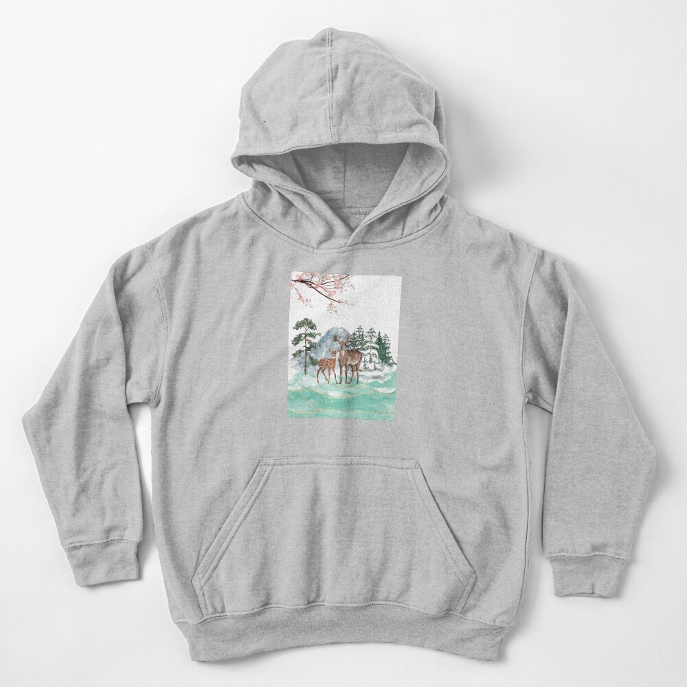 Couple of Deers in Winter Kids Pullover Hoodie