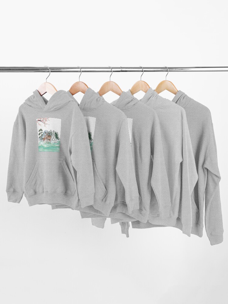 Alternate view of Couple of Deers in Winter Kids Pullover Hoodie