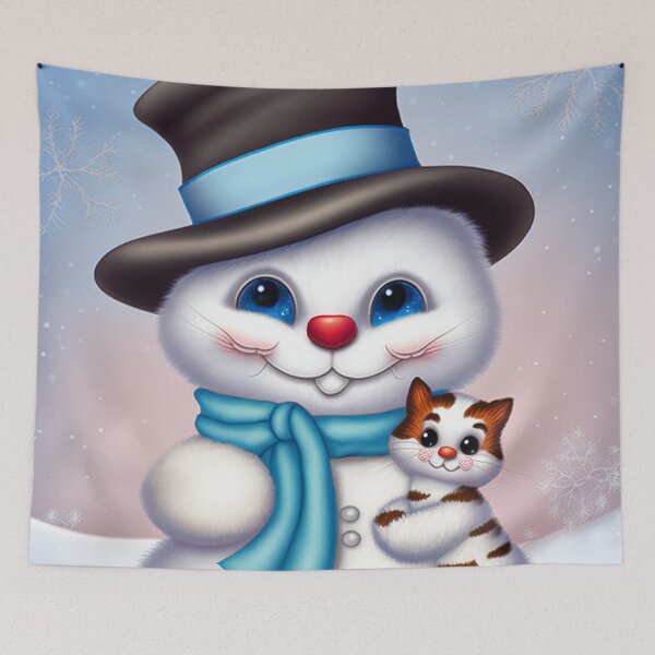 Item preview, Fuzzy Snowman holding Kitten designed and sold by GummywormDesign.