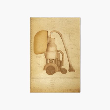Item preview, Ancient vacuum cleaner with bag a technical drawing with measurements and calculations in Leonardo da Vinci style designed and sold by ArtifactVault.