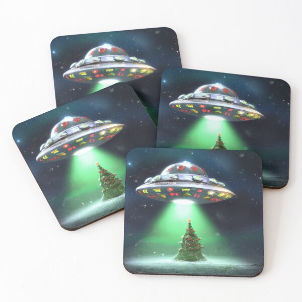 Item preview, UFO beaming up Christmas tree designed and sold by mindgoop.