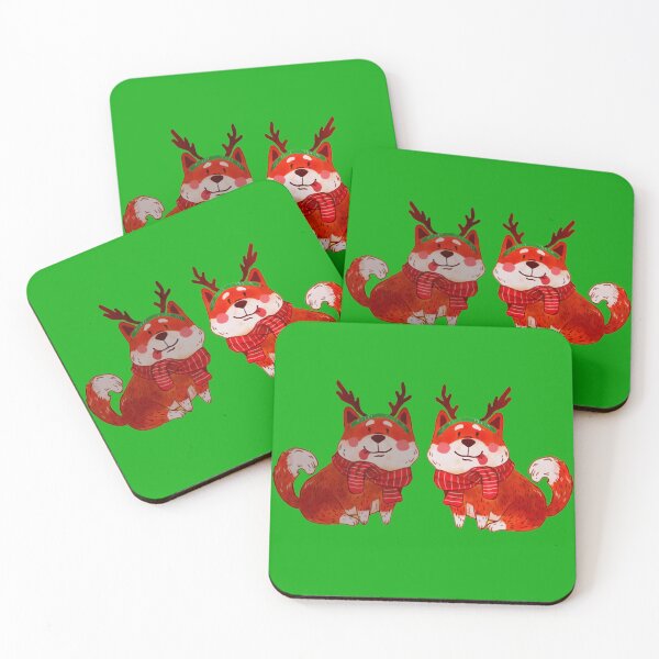 Item preview, Christmas Art 2 Funny Dogs in Reindeer Antlers and Red Christmas Scarves designed and sold by MooriNjogu.