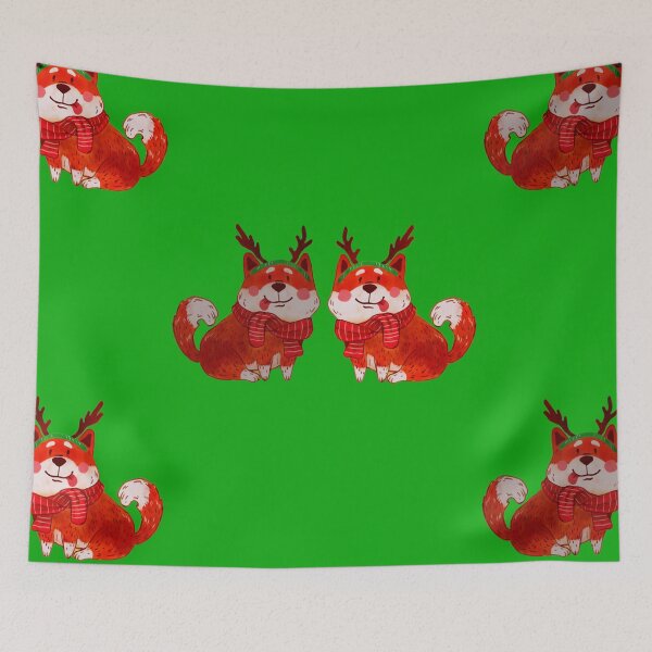 Item preview, Christmas Art 2 Funny Dogs in Reindeer Antlers and Red Christmas Scarves designed and sold by MooriNjogu.