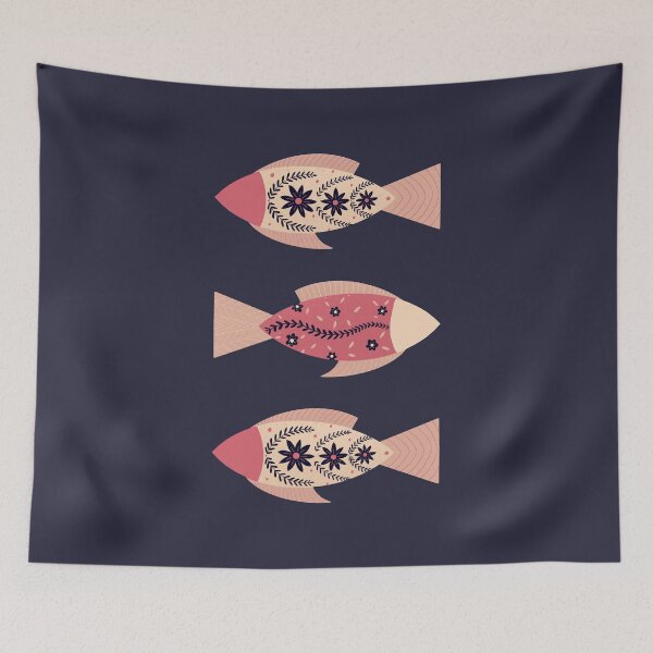 Item preview, Pink and navy floral fishes designed and sold by Home Cyn Home.