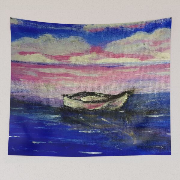 Item preview, Boat on the water acrylic painting designed and sold by WorldOfWendyArt.