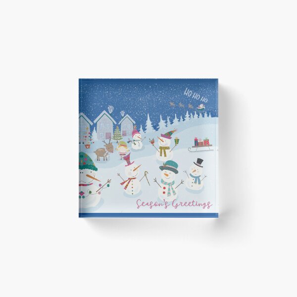 Item preview, Cute wintery landscape with the happy Snowmen having a Christmas party in the snowfall designed and sold by marina63.