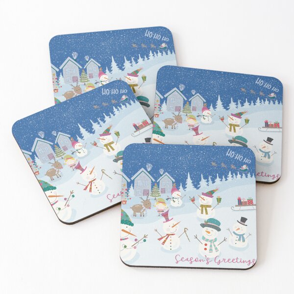Item preview, Cute wintery landscape with the happy Snowmen having a Christmas party in the snowfall designed and sold by marina63.