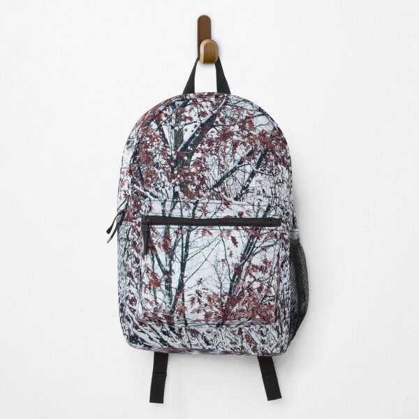 Item preview, red leaves hanging on in first snow fall designed and sold by JayMonochrome.