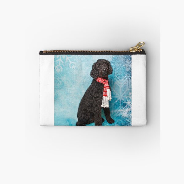 Item preview, Black Poodle wearing a red and white striped scarf designed and sold by Spring Reilly.