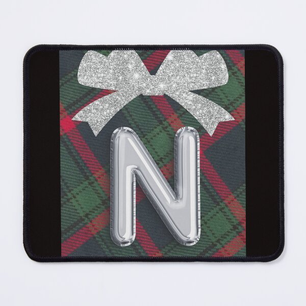 Item preview, Glorious Red and Green Plaid with  Glittering Bow and Puff Initial-N designed and sold by SunMoonBeyond.